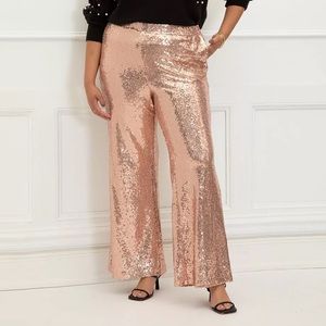 Women's Rose Gold Plus Size Flare Leg Sequin Pants - 14W